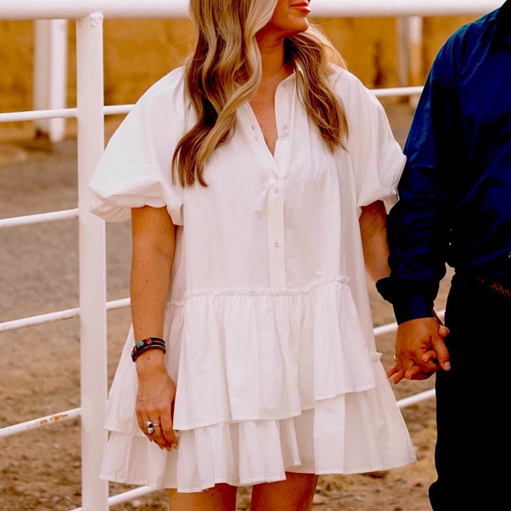 Cloud dancer white button front mini dress from Red Dress boutique